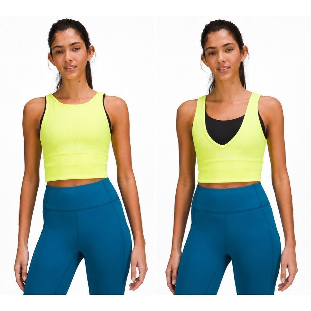 Lululemon Power Pivot Ribbed Tank Size 0 Crop Reversible Electric Lemon